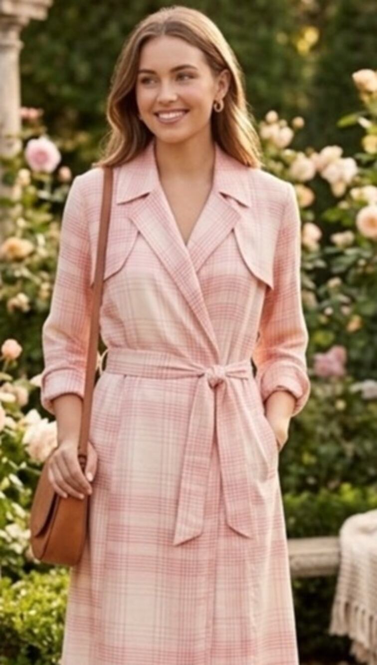 LC Lauren Conrad Pink and Plaid Trench Coat Dress